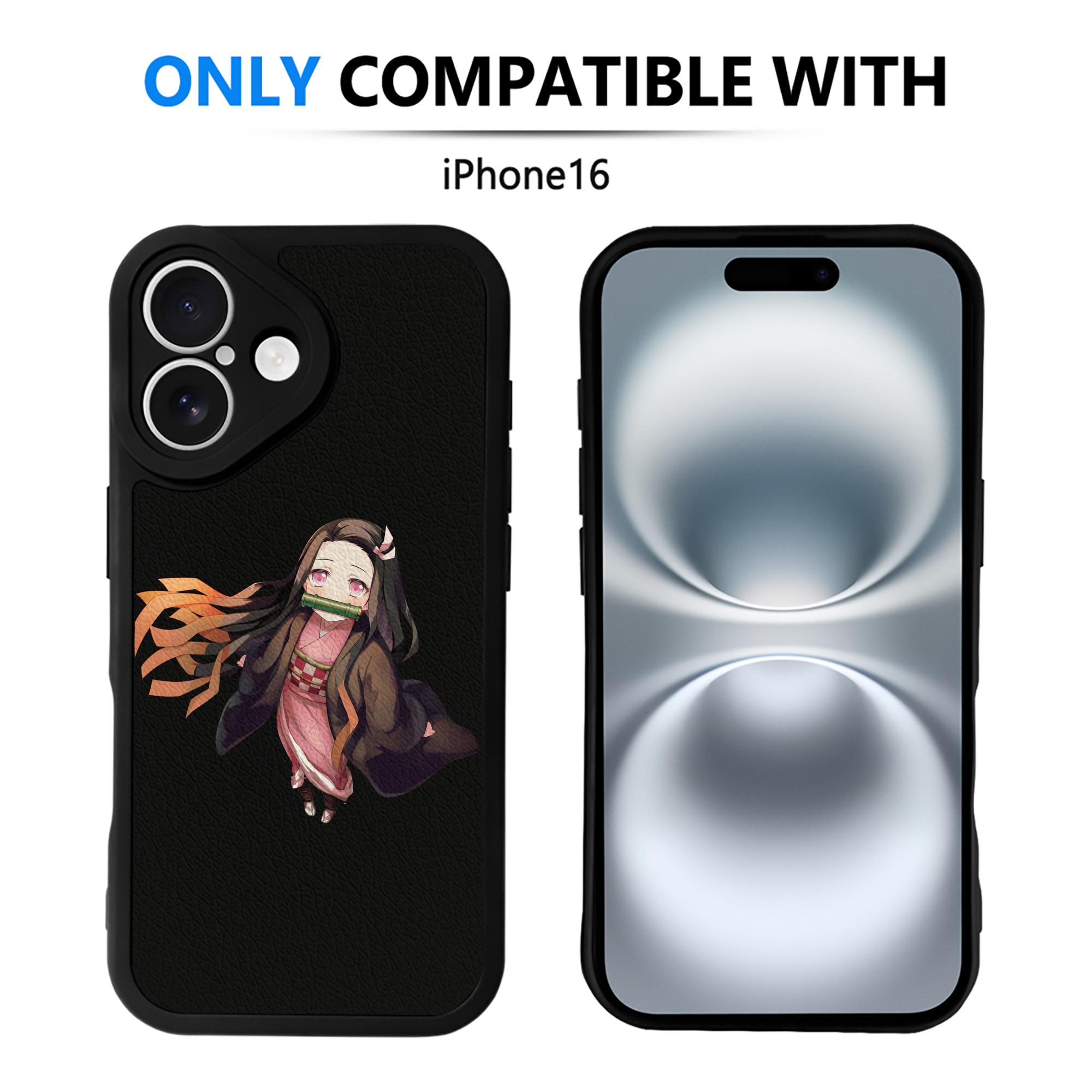 （画像用） 鬼滅の刃（きめつのやいば）竈門 禰󠄀豆子／かまど ねずこ Kamado Nezuko 【iPhone 16シリーズ対応】シリコンスマホケース（レザー調） 材質：シリコン